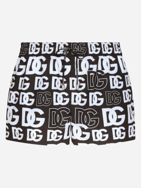 Dolce & Gabbana Short swim trunks with all-over DG print