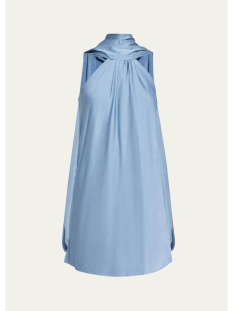SIMKHAI Satin Mock Turtleneck Sleeveless Mini Dress