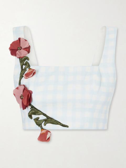Agua by Agua Bendita Amanda Cropped Floral-appliqué Linen Top