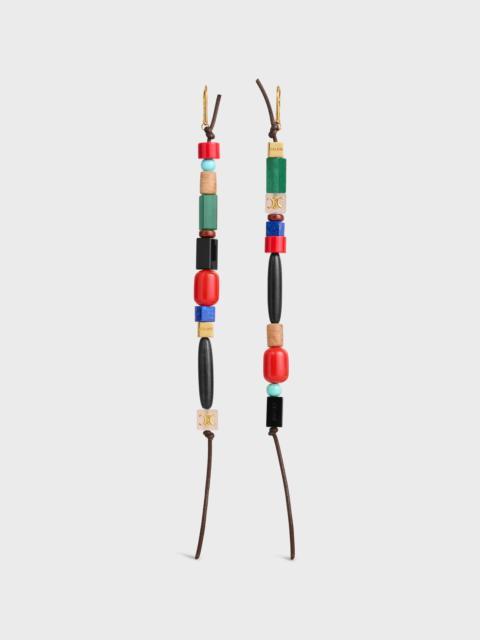 CELINE ÉTÉ CELINE LONG EARRINGS IN GLASS BEADS, STONES, COTTON AND BRASS WITH GOLD FINISH