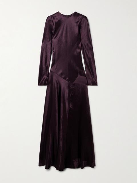 ABADIA Yara paneled hammered-satin maxi dress Burgundy