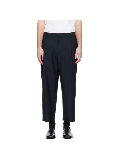 Maison Kitsuné Navy Cropped Pleated Trousers