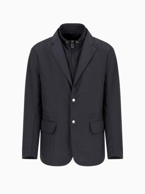 Single-breasted jacket with full-zip detachable inner panel in lightweight nylon seersucker