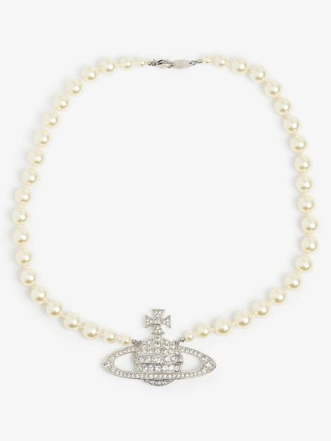 Vivienne Westwood Bas Relief orb-pendant brass, Swarovski crystals and pearl necklace