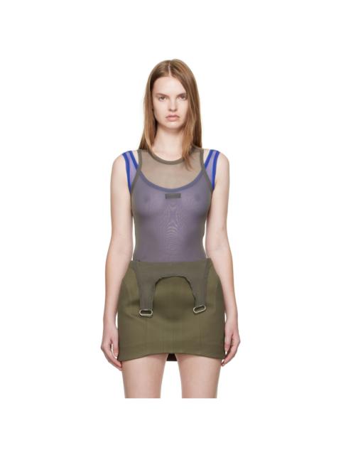 MUGLER Khaki & Blue Mesh Love Tank Bodysuit