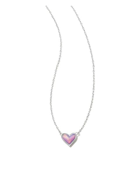 KENDRA SCOTT Framed Ari Heart Silver Short Pendant Necklace in Lilac Opalescent Resin