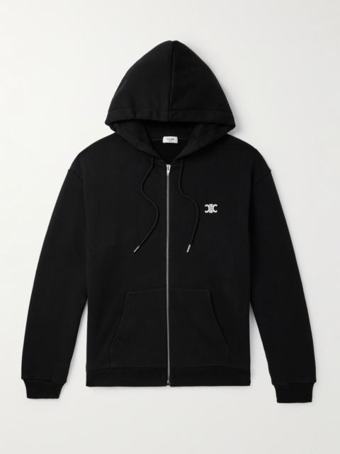 CELINE Logo-Embroidered Cotton and Cashmere-Blend Zip-Up Hoodie Black