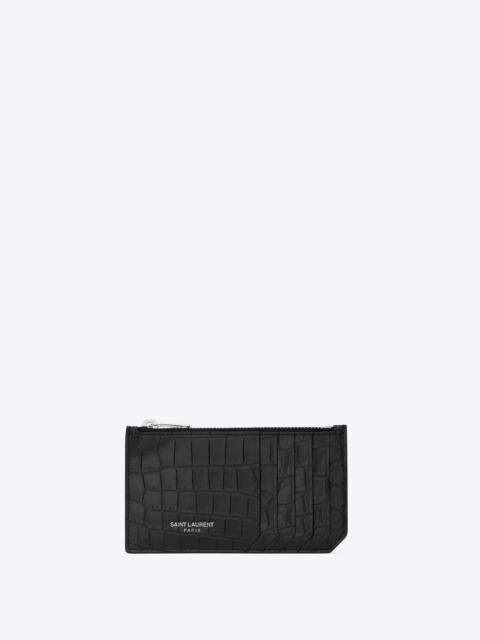 SAINT LAURENT fragments zipped card case in crocodile embossed leather