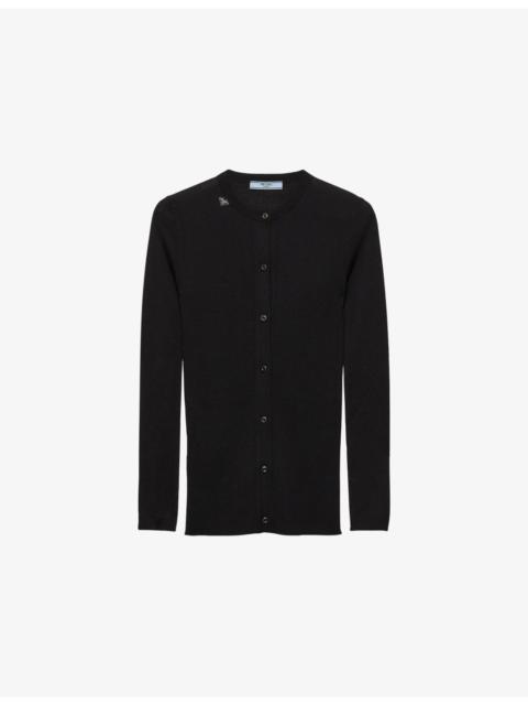 Prada Round-Neck Ribbed Wool Cardigan