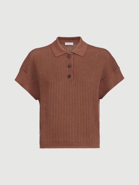 Brunello Cucinelli Sparkling cotton ribbed net polo shirt