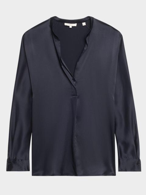 Vince Silk Band-Collar Blouse