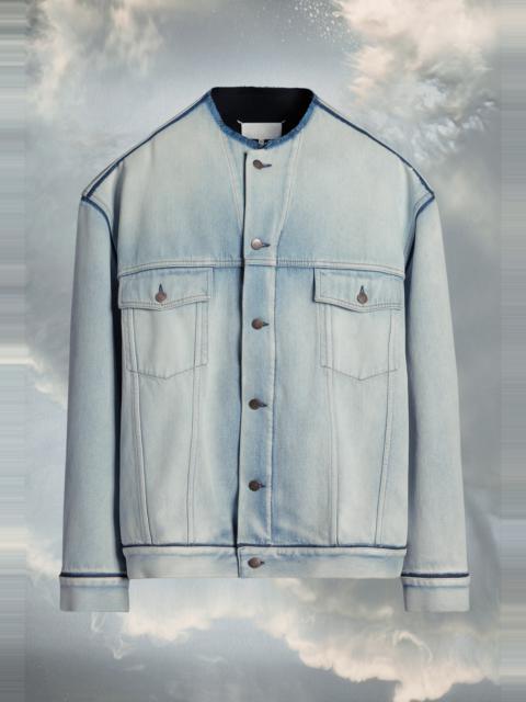 Collarless denim jacket