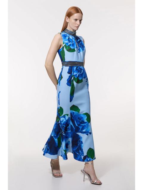 KAREN MILLEN Diamante Trim Rose Woven Maxi Dress