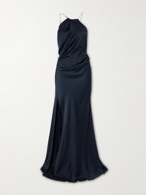 Victoria Beckham Chain-embellished Draped Satin Halterneck Gown