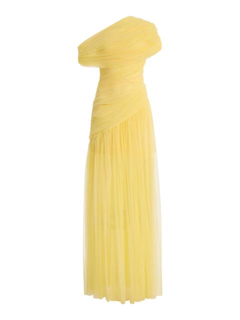 De La Vali Exclusive Himalia Gathered Tulle Maxi Dress yellow