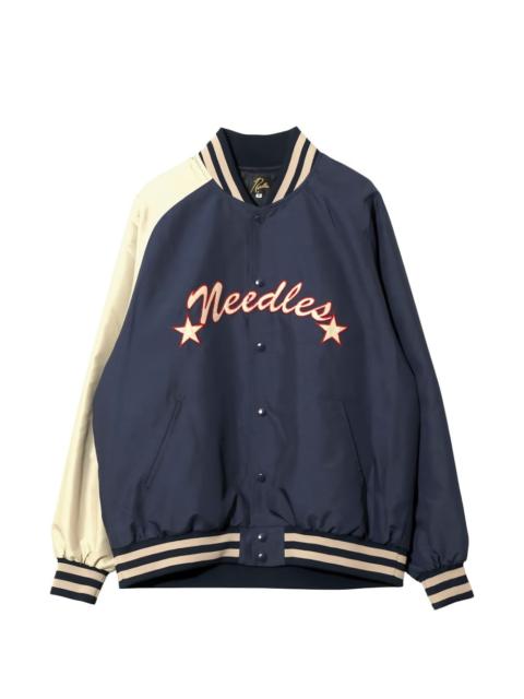 NEEDLES logo-embroidered contrast-sleeve bomber jacket