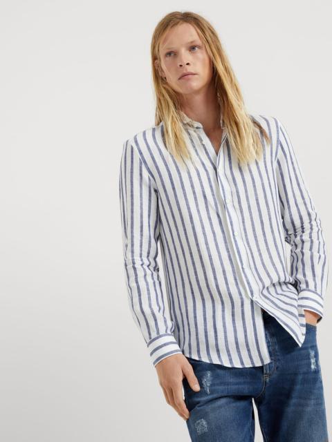Brunello Cucinelli Striped linen easy fit shirt with spread collar