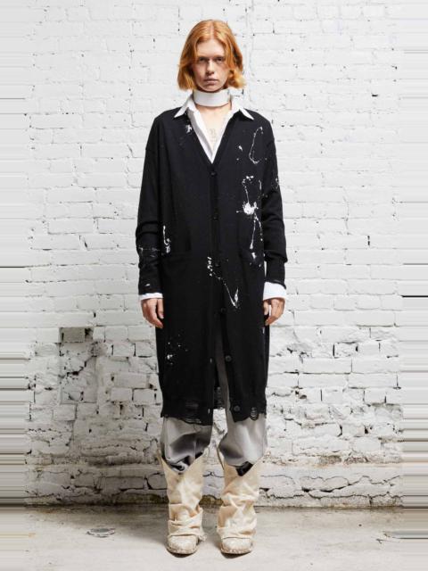 R13 DISTRESSED LONG CARDIGAN - BLACK