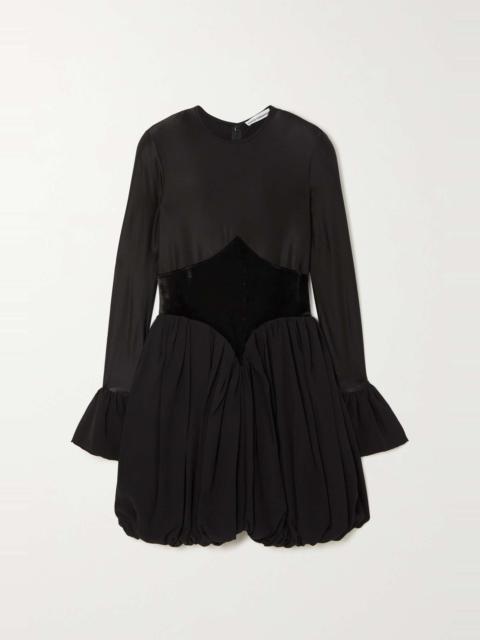 rabanne Velvet-paneled crepe de chine mini dress