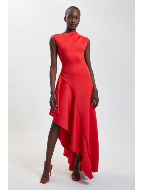 KAREN MILLEN Scuba Drama Ruffle Hem Woven Maxi Dress