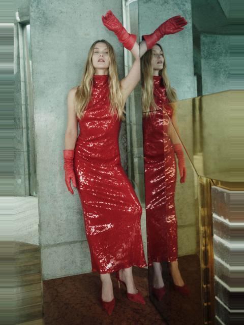 BARDOT Eryn Sequin Maxi Dress In Deep Red