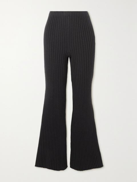 The Row Bija ribbed cashmere flared pants Midnight blue