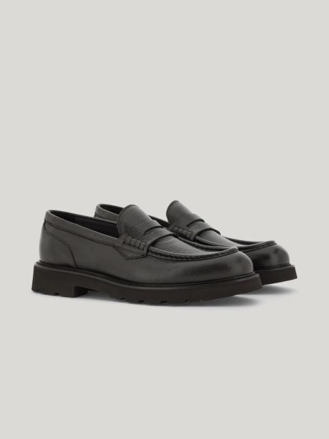Canali DARK BROWN DEERSKIN PENNY LOAFERS WITH EVA RUBBER SOLE