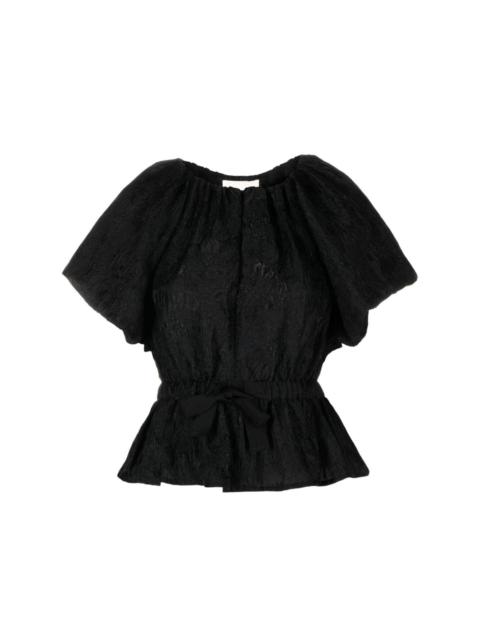 jacquard tied-waist blouse