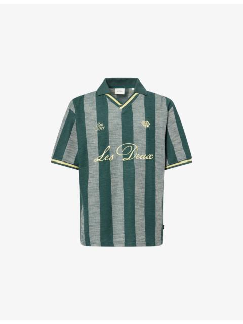 Les Deux Striped Logo-Embroidered Cotton-Knit Football Top