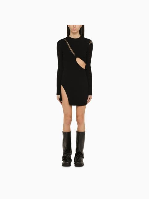 BLACK RIBBED CUT-OUT MINI DRESS