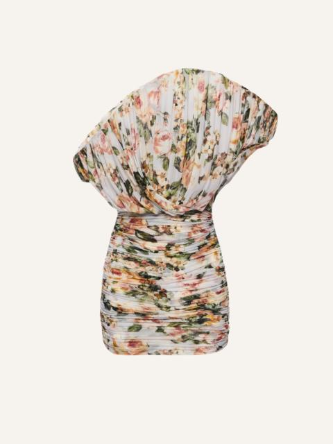 MAGDA BUTRYM One-shoulder fan mini dress in floral print