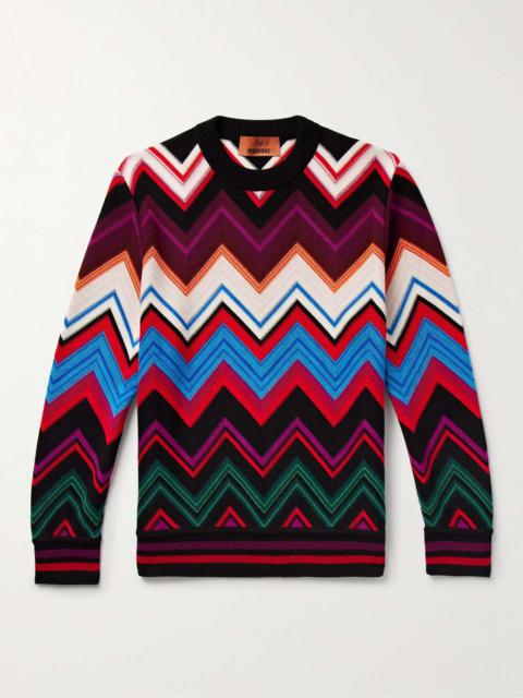 Chevron Crochet-Knit Wool and Cotton-Blend Sweater