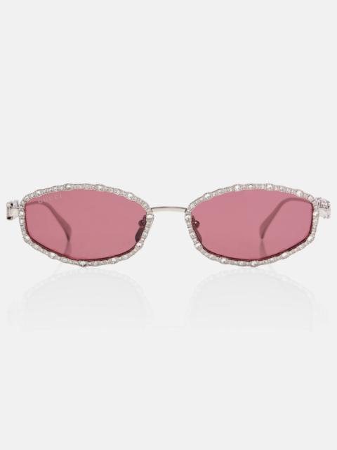 GUCCI Crystal-embellished oval sunglasses