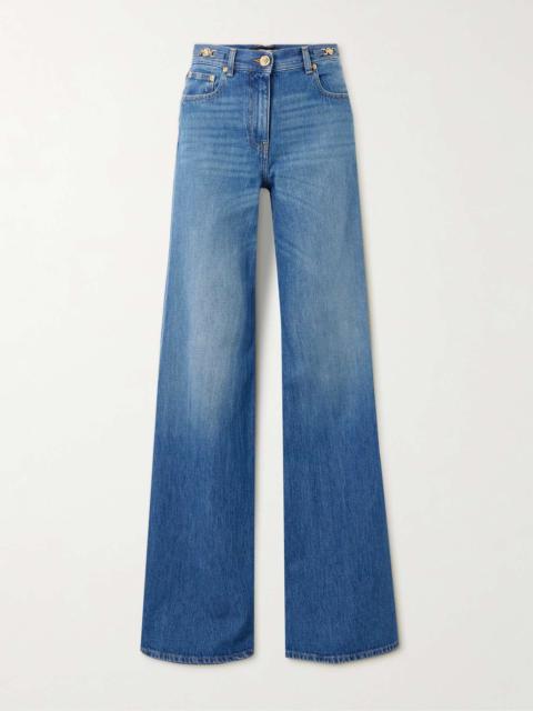 Embellished high-rise wide-leg jeans