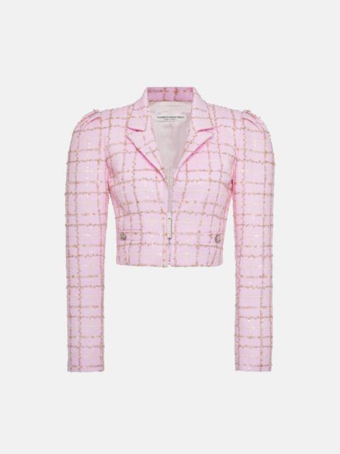 Alessandra Rich SEQUIN CHECKED TWEED CROPPED JACKET WITH JWL ZIP