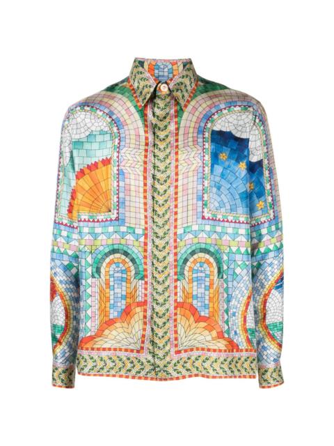 Mosaic De Damas-print silk shirt