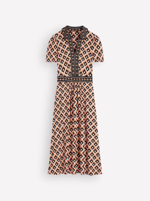 BODEN Heidi Jersey Midi Tea Dress-Almond Milk, Geo