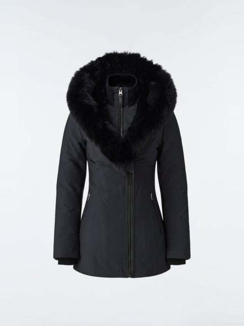 MACKAGE AKIVA down coat with blue fox fur trimmed hood