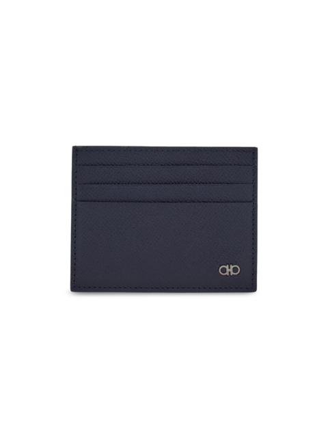 FERRAGAMO Men's Gancio Leather Card Case - Navy Nero