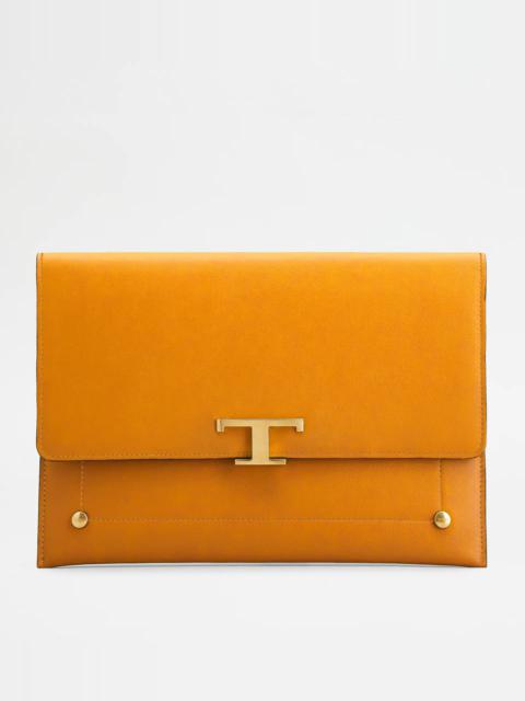 Tod's T TIMELESS ENVELOPE CLUTCH IN LEATHER LARGE - ORANGE