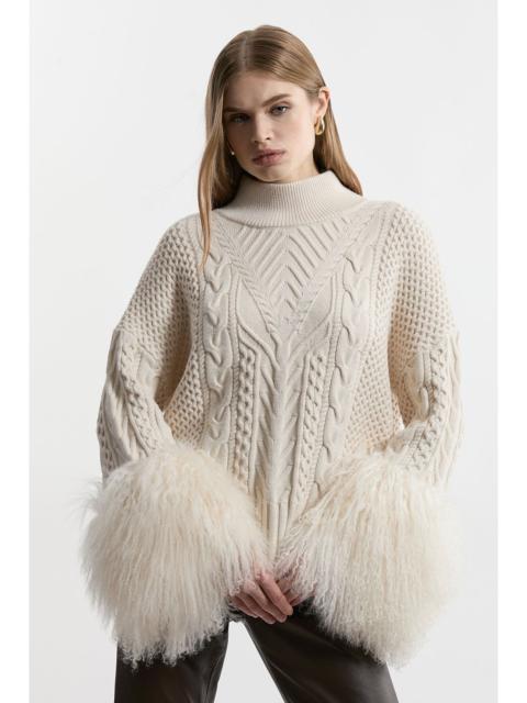KAREN MILLEN Cable Knit Viscose Blend Shearling Cuff Jumper
