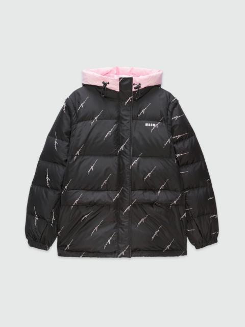 MSGM Black nylon down jacket with cursive logo