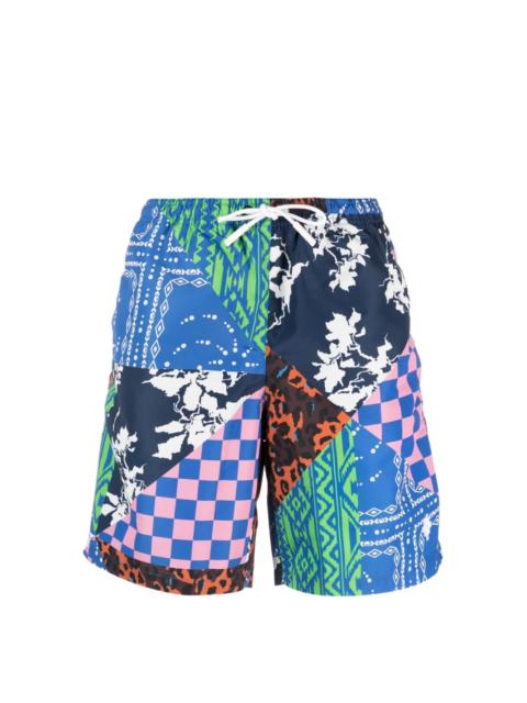 patchwork-print swim shorts