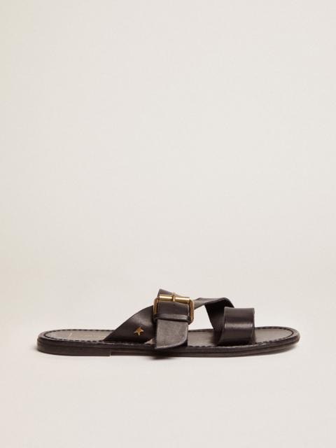 Golden Goose Women's flat sandals in black resin-coated leather