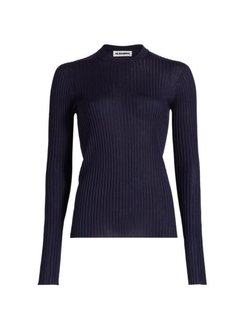 Jil Sander Women's Superfine Seamless Silk Rib-Knit Sweater - Midnight