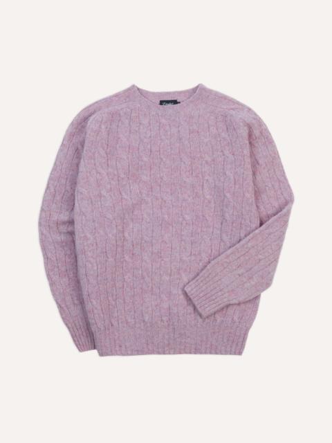 Drake's Lilac Brushed Cable Knit Shetland Crew Neck Jumper