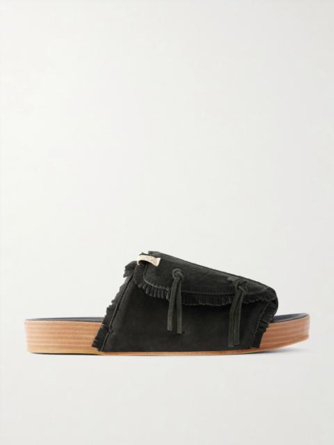 visvim Christo Shaman Folk Fringed Suede Summer Shoes Black