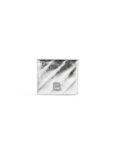 BALENCIAGA Women's Crush Flap Coin And Card Holder Metallized Quilted  in Silver