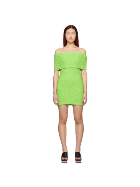 MSGM Green Crinkle Embossed Strapless Dress