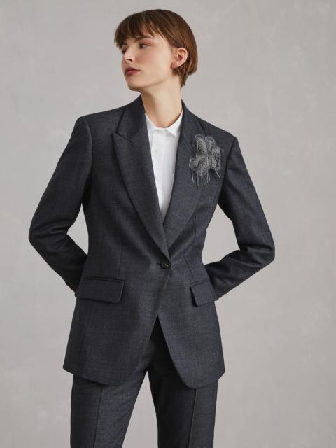 Brunello Cucinelli Comfort virgin wool grisaille blazer with precious flower crest